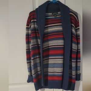 Ralph Lauren Blue and Red striped Open Sweater Cardigan M